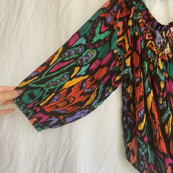 Christian Siriano Peasant Top Blouse Shirt Boho Geo Black Orange Plus Size 1X - Picture 6 of 14